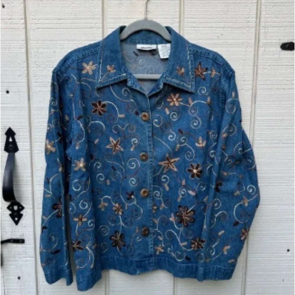Floral Embroidered Blue Denim Jacket
